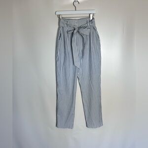 ANTONIO MELANI Blue and White Striped Paper Bag Pants | Size 6